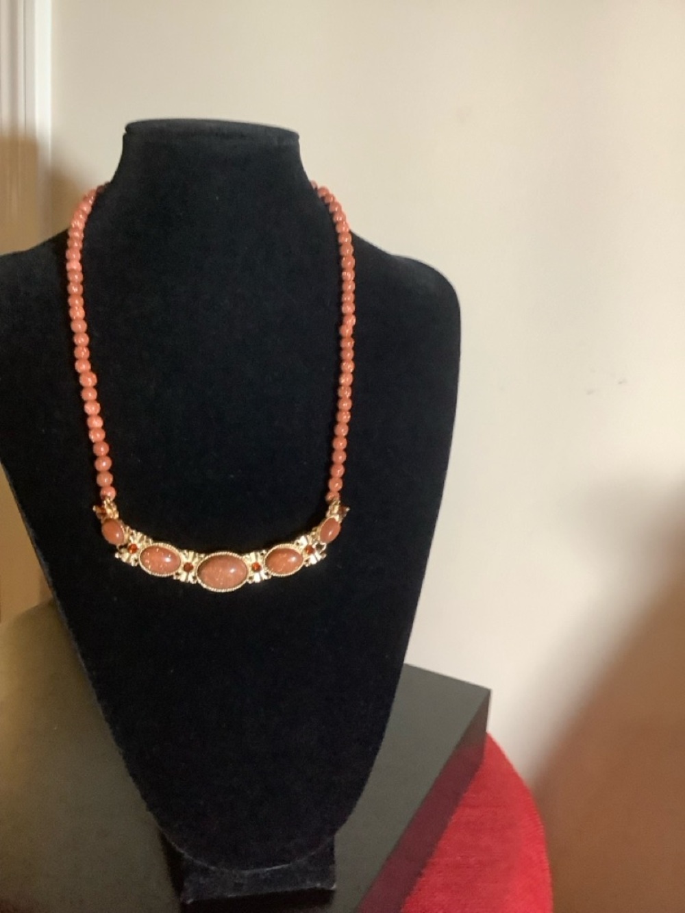 Gold-tone Gold Sandstone and Austrian Crystals Beaded Statement Necklace